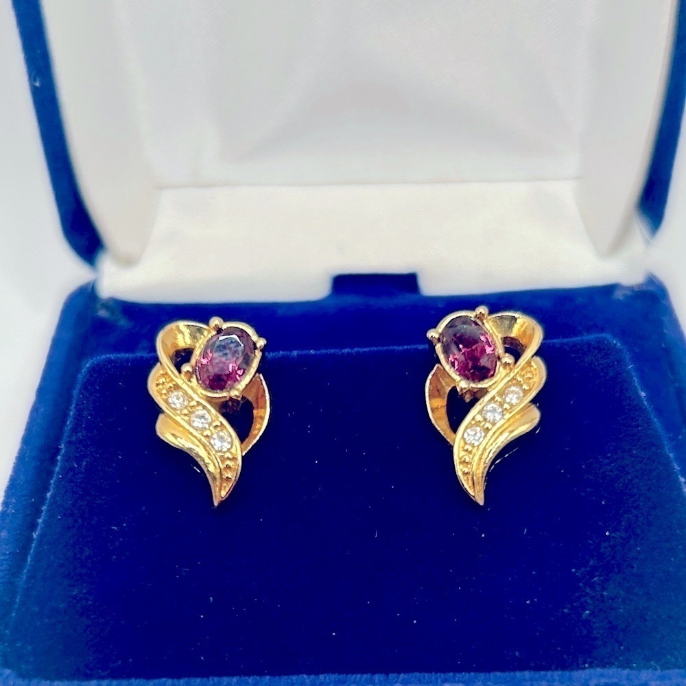 Avon Gold and Purple Earrings with Gemstone Accents​​​​​​​